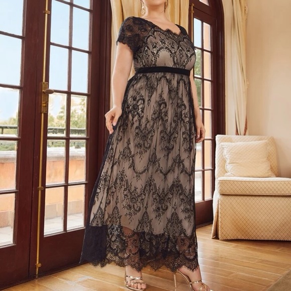 Black  floral lace embroidered party holidays dress - Picture 2 of 8